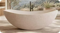 Baignoire autoportante Weihao en surface solide, courbée, texture travertin, baignoire en pierre artificielle pour salle de bain