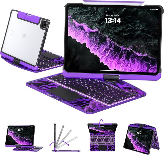 IFacemall Neon Best Seller RUIDIAN BT Transparent 360 Rotated Tablet Magic Keyboard ABS Case for iPad 10.2 Back-to-school Gift