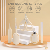 Ensemble de manucure pour bébé écologique sur mesure, 5 pièces, en matériau PP, pour soins quotidiens, avec lampe de poche, cure-oreilles, coupe-ongles, emballage en boîte colorée
