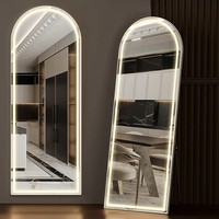 Miroir sur pied arqué en verre LED intelligent rechargeable, éclairage à intensité variable 3 couleurs, support de maquillage mobile, style Art Déco