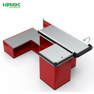 Highbright Popular Red L Shape Cashier <b>Counter</b> without Conveyor Belt for Supermarket & Grocery Stores - Product Image 2