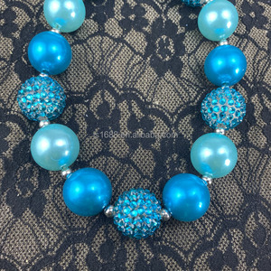 Moda personalizada 20mm azul claro ABS perla Rhinestone collar y pendiente conjunto niños niñas <span class=keywords><strong>Bubblegum</strong></span> Bead joyería al por mayor - Product Image 3