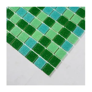 Ubin kaca mosaik campuran hijau mosaik kustom pabrik untuk kolam renang ubin mosaik mencair panas untuk dinding
