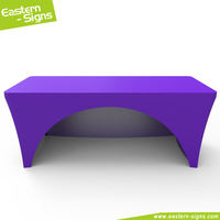 Nappe de table personnalisée extensible en tissu polyester imperméable à prix abordables avec logo pour les événements de salons publicitaires professionnels