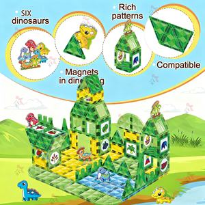 2025 tendencia educativa 3D STEM imán mágico juguetes conjunto jadeando bloques de construcción magnéticos 142 Uds dinosaurio azulejos magnéticos para chico - Product Image 3