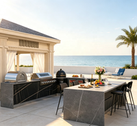 Cuisine extérieure avec table de bar intégrée, barbecue et espace repas, station modulaire résistante aux intempéries pour les loisirs en plein air