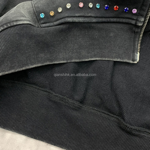 500Gsm มีฮู้ด Y2k โอเวอร์ไซส์ผ้าฝ้ายคุณภาพสูงเสื้อผ้าแนวสตรีทเสื้อมีฮู้ดผ้าบ็อกซี่ไซส์ใหญ่พิเศษประดับพลอยเทียมเสื้อมีซิปสามารถกันแดดได้ - Product Image 3