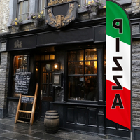 Drapeau de plage imprimé personnalisé 2,3x11,1 pieds en forme de larme Pizza Restaurant de restauration rapide Technique d'impression numérique double face drapeau de couteau