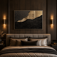 Peinture à l'huile 100% faite à la main, feuille noire et blanche, dessin au trait, grande œuvre d'art murale abstraite moderne, toile encadrée, art Wabi Sabi