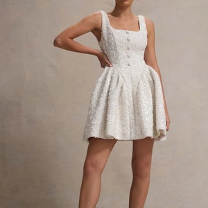 Robes de soirée moulantes mini à sequins et perles sans manches pour femmes, style boutonné, pour filles - Product Image 1