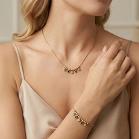 Bracelet à billes multicolores en zircon plaqué or 18 carats, ensemble de bijoux pour femme, cadeau certifié par un tiers, tendance, en acier inoxydable