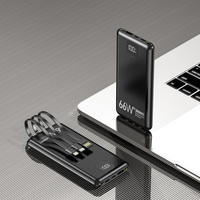 Batterie externe ultra-fine 10000mAh avec charge rapide 20W, 4 câbles intégrés, Micro USB, technologie GaN, écran LED, portable