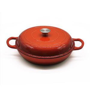 Geovein Casserole ronde peu profonde en fonte émaillée avec couvercle - Product Image 1