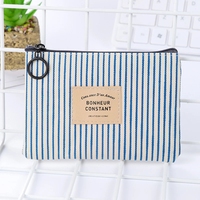 Tas Koin Kanvas Dompet Wanita Dompet Tempat Kartu Uang Koin Garis Dompet Tempat Penyimpanan Kunci Ritsleting untuk Hadiah Anak Perempuan
