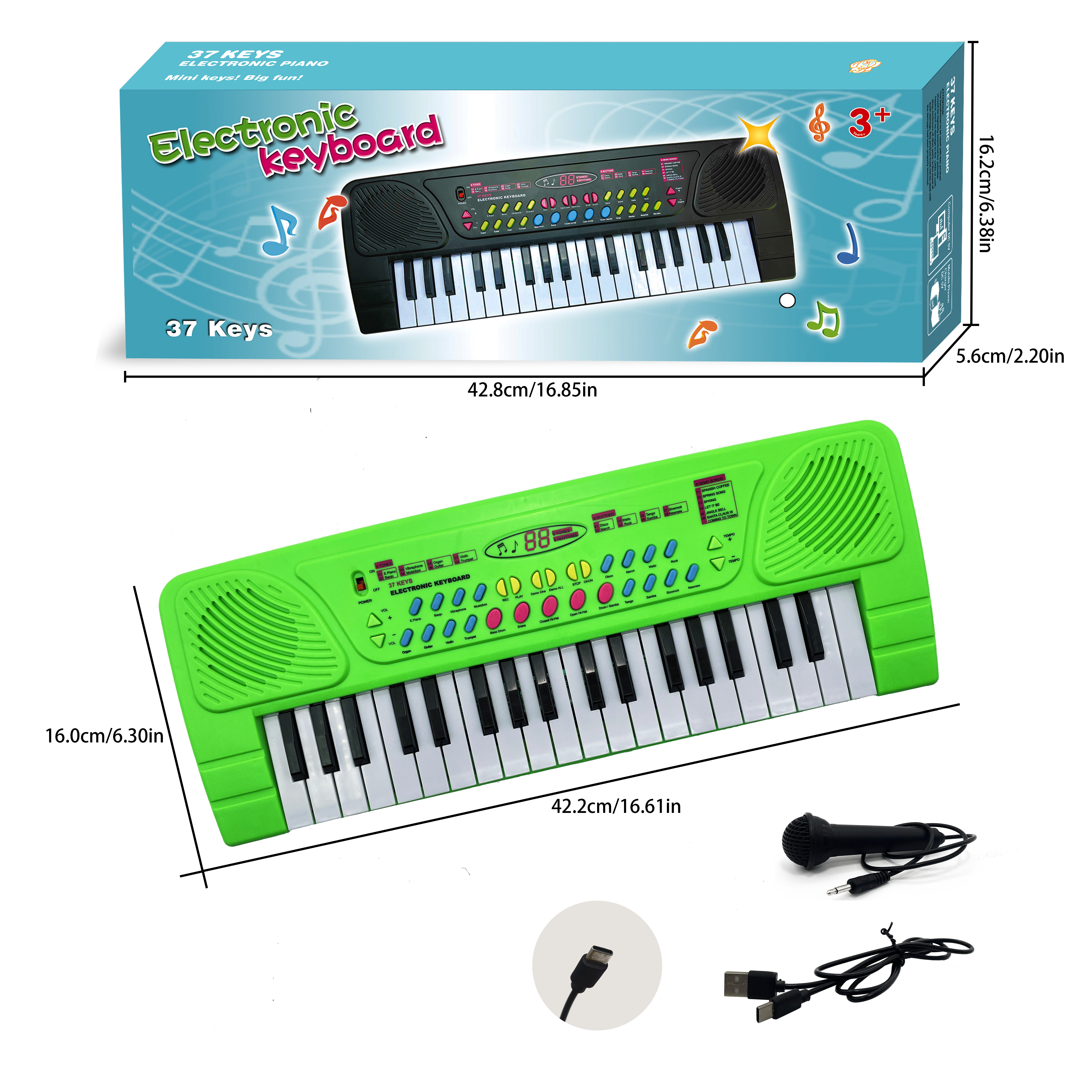 Portable 37 Key Electric Keyboard Piano With Microphone - Educational Musical Instrument For Beginners