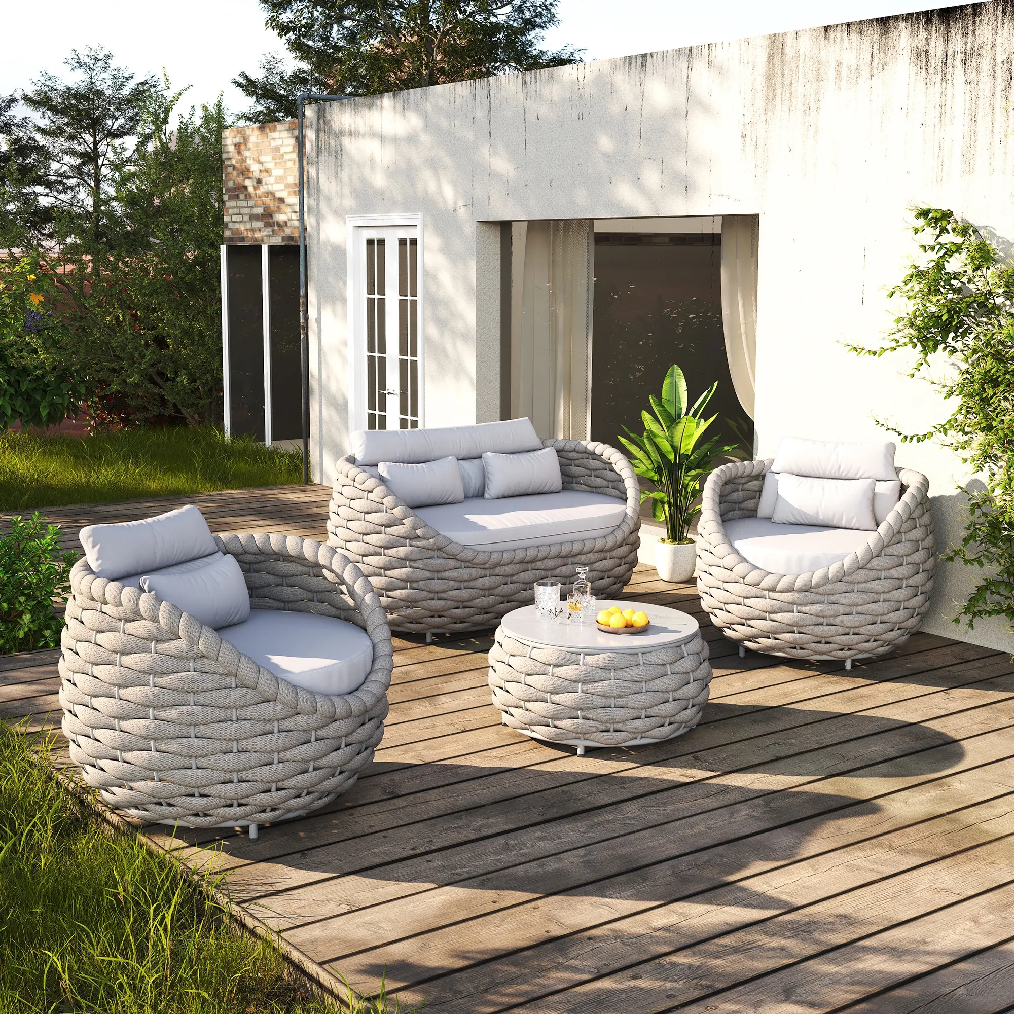 Fulin mobili da esterno in corda di rattan intrecciata in vimini tessitura giardino divano patio divano set mobili da esterno