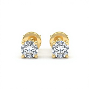 Boucles d'oreilles clous solitaires en diamant rond plaqué or 18 carats 14 carats, taille ronde, quatre griffes, classiques, pour mariée, bijoux fins, cadeau - Product Image 1
