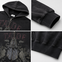 Ensemble sweat à capuche zippé et pantalon de survêtement TaiDe sur mesure, délavé à l'acide, imprimé graphique, coupe oversize, en molleton bouclette, OEM ODM, faible MOQ, fournisseur en gros pour hommes