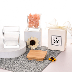 Ru Sao 80Ml 120Ml 600Ml Vuông Thủy Tinh Nến <span class=keywords><strong>Jar</strong></span> Rõ Ràng Tàu Thủy Tinh Với Nắp Tre - Product Image 3