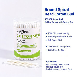 <span class=keywords><strong>Coton</strong></span>-tiges jetables pour le nettoyage des oreilles, tête spirale ronde OEM, 200 pièces, bâtonnets en papier, avec boîte ronde - Product Image 1
