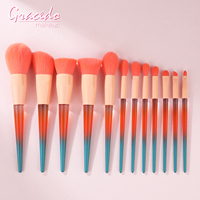 Gracedo Kuas Make Up Set Kuas Makeup Mewah Oranye Gagang Kayu Label Pribadi Kuas Makeup Kosmetik