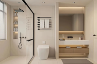 Kabinet Vanity Kamar Mandi Gantung Dinding Kayu Kontemporer dengan Pintu Kaca Lengkung untuk Penggunaan Hotel, Apartemen, dan Rumah
