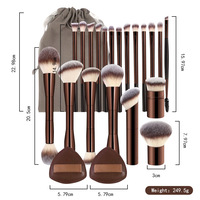 Colección de 20 Brochas de Maquillaje con Mango de Aluminio, Herramienta Plana para Contorno, Corrector, Colorete y Difuminado, Venta al por Mayor, Personalizable
