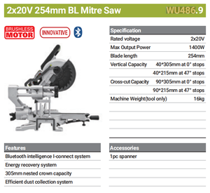 Scie oblique sans balais à batterie lithium WU486.9, machine de découpe multifonctionnelle, machine de découpe d'angle de bureau pour le travail du bois - Product Image 6