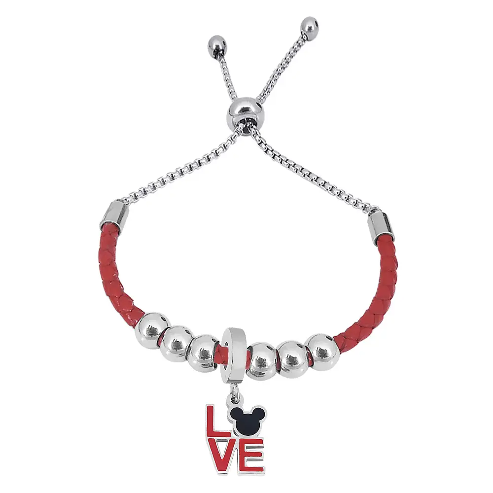 All'ingrosso su misura in pelle rossa in acciaio inossidabile bracciale con perline in oro placcato regolabile per Pandora bracciale charm