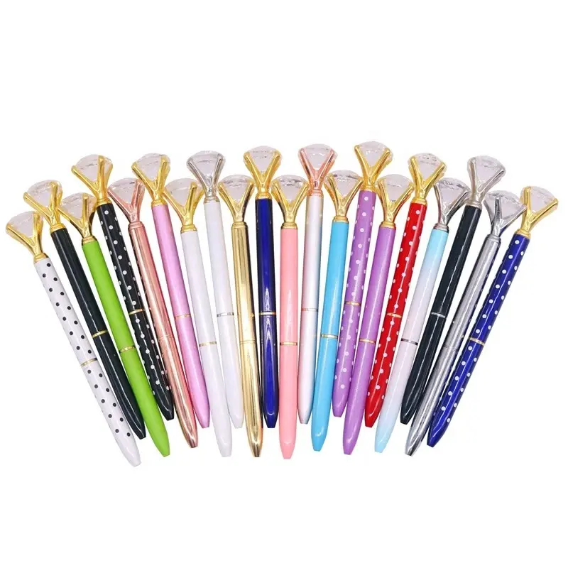 Promotion Stationery Gold Metal Diamond Topped Ballpoint Pen With Custom Wedding Bling Pearl Crystal Ball Pens With Printed Logo