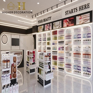 Présentoir de produits capillaires pour <span class=keywords><strong>pharmacie</strong></span>, vitrine en <span class=keywords><strong>bois</strong></span> avec éclairage LED pour magasin de cosmécéutiques - Product Image 3