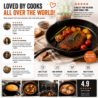 Poêle à frire en fonte avec excellente rétention de chaleur pour saisir, cuire au four, griller et cuisiner au quotidien