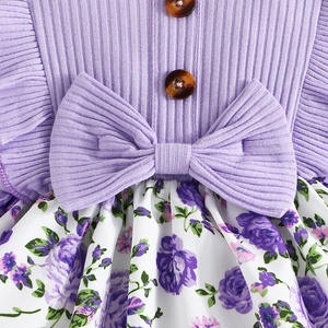 Robe d'été pour bébé fille, mignonne, à fleurs, style princesse, coupe évasée, avec nœud, en coton respirant, manches courtes, pour nouveau-né - Product Image 6