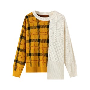 Biểu Tượng Tùy Chỉnh Dài Tay Áo Len Sọc Phụ Nữ Mùa Đông Áo Len Áo Thun Crew Cổ Thời Trang Nửa Màu Dài Side Casual Đan Tops - Product Image 1