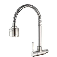 Robinet de cuisine mural moderne en acier inoxydable, pivotant à 360 degrés, monocommande, finition brossée, pour évier commercial
