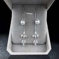 Anting Hoop Perak Sterling S925 Grosir EX88, Anting Perak Sterling Stylish, Anting Tassel Zirkon Elegan