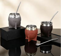 Tasse et gourde à maté argentin en acier inoxydable de 180 ml (6 oz) enveloppées de cuir avec paille bombilla