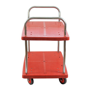 बिना गार्ड के लाल प्लास्टिक पैनल डबल डेक प्लेटफॉर्म ट्रॉली हैंड कार्ट्स ट्रॉली <span class=keywords><strong>2</strong></span> परत ट्रॉली 60*90 सेमी 300 किलोग्राम भार - Product Image 3
