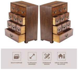 Catalogue de cartes de bibliothèque bois <span class=keywords><strong>petite</strong></span> armoire de curiosité rétro organisateur de rangement apothicaire <span class=keywords><strong>tiroir</strong></span> commode fil pièce étagère de cartes à collectionner - Product Image 4