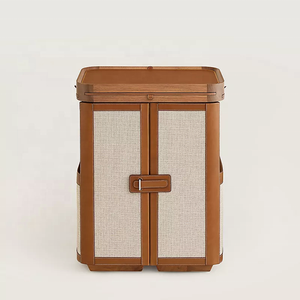 Commode secrétaire haut de gamme multi-rangements, bureau pliant avec armoire intégrée en bois, cuir et lin pour salon et bureau à domicile - Product Image 2