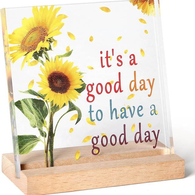 Clear Acrylic Display Shelf with Inspirational Quotes Mental Health Positive Message Stand for Office Desk Decor