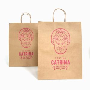 Custom Logo Brown Kraft Paper <b>Bag</b> with Patch Handle Large Pizza Sushi & Salad Takeout Recyclable Restaurant Shop Paper <b>Bag</b> - Product Image 1