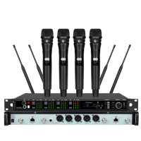EIF AD4Q Microphone sans fil professionnel 4 canaux (main, cravate, serre-tête) cardioïde, en plastique et métal, avec suppression du bruit, XLR, dynamique et portable