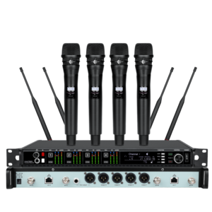 Micrófono Inalámbrico EIF AD4Q de 4 Canales, Micrófono de Mano/Lavalier/para Auriculares, Compatible con SKM9/SKM11/BETA58 para Cantar en Escenario - Product Image 1