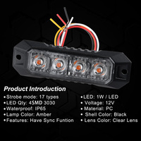 Luces Estroboscópicas LED Ámbar de 4 LED con Función de Sincronización, Ultra Delgadas, de Montaje Superficial, para Camiones, Automóviles, Vehículos, Mini Luz LED para Parrilla