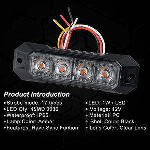 Luci Stroboscopiche Ultra Sottili a 4 LED con Funzione Sincronizzata per Camion, Auto e Veicoli, Mini Luci LED per Griglia - Product Image 2