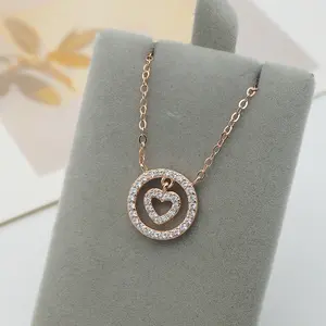 Cubic Zircon Stone Paved Rose Gold Plated Fine Jewelry Necklaces Sets 925 Sterling Silver Necklace Heart