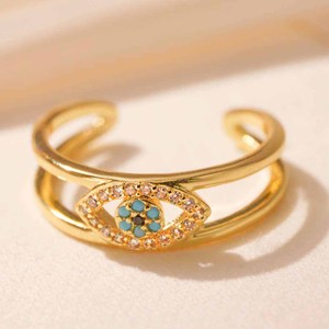 Nuovo Anello Occhio del <span class=keywords><strong>Diavolo</strong></span> Blu Stile Ins, Regolabile, Non Sbiadisce, con Zirconi Placcati Oro, Design alla Moda, Gioielli, Regalo per Donne - Product Image 2