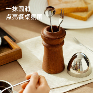 Ebony Cutlery Storage Box Egg Shaped Handmade Multipurpose Desktop Organizer Standing Type - Product Image 1