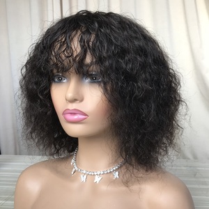 Envío gratuito y de calidad superior del pelo humano de la Virgen de la onda de agua regular peluca con bang 10" - Product Image 2